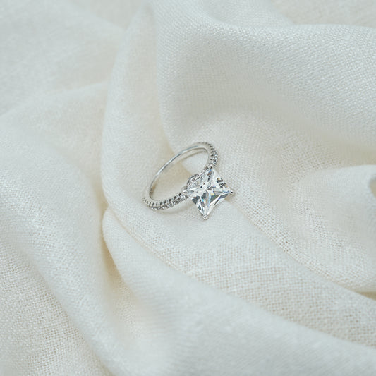 Silver Ring with Large Diamond-Cut Stone