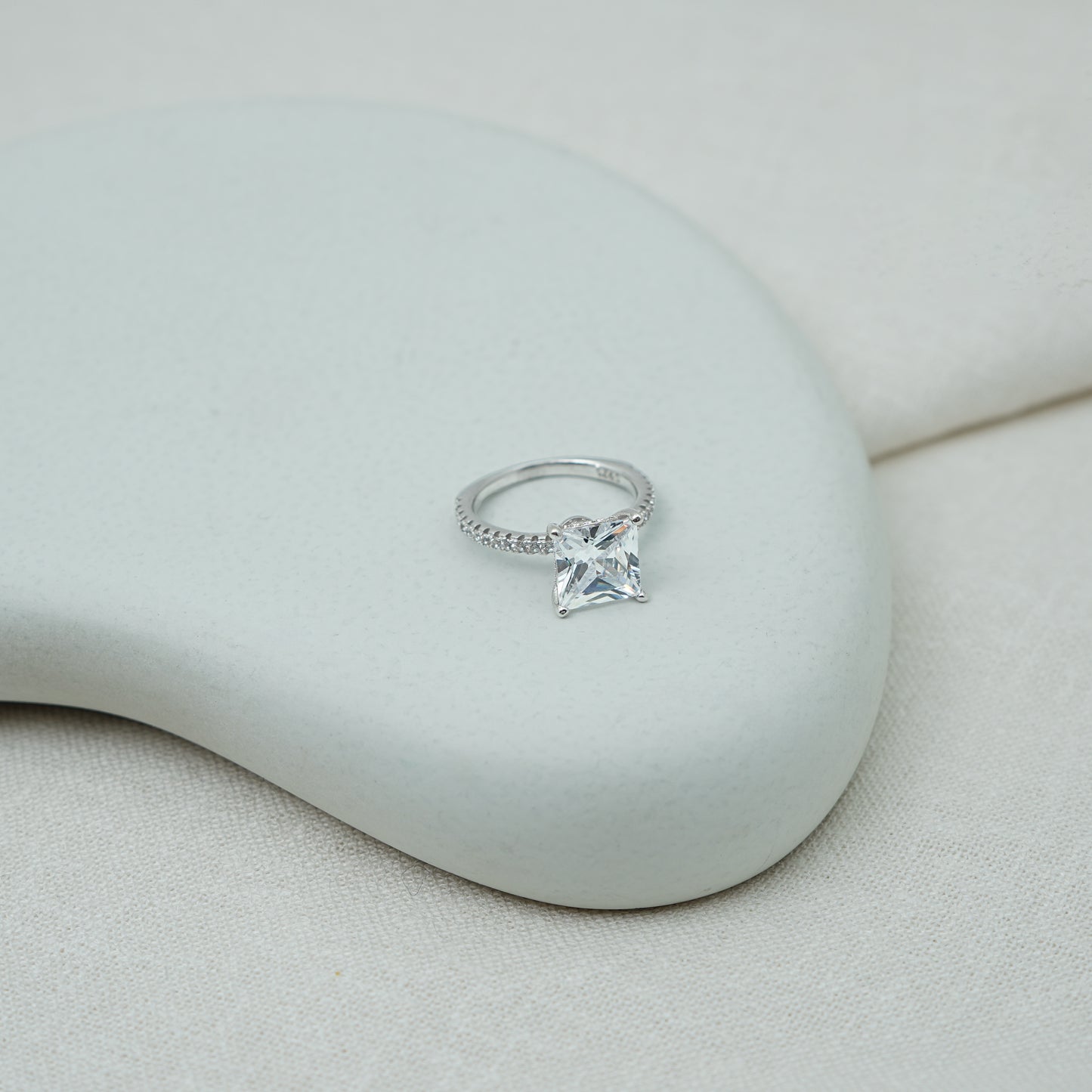 Silver Ring with Large Diamond-Cut Stone