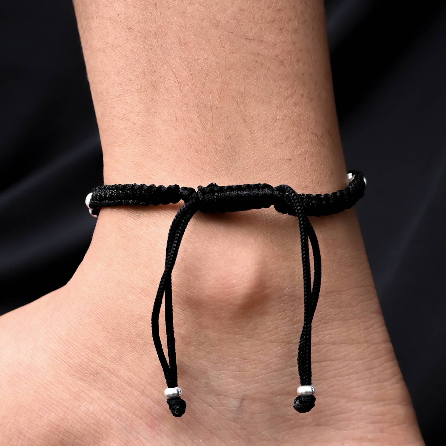 Charming oxidized silver dhaga payal with heart-shaped charm.