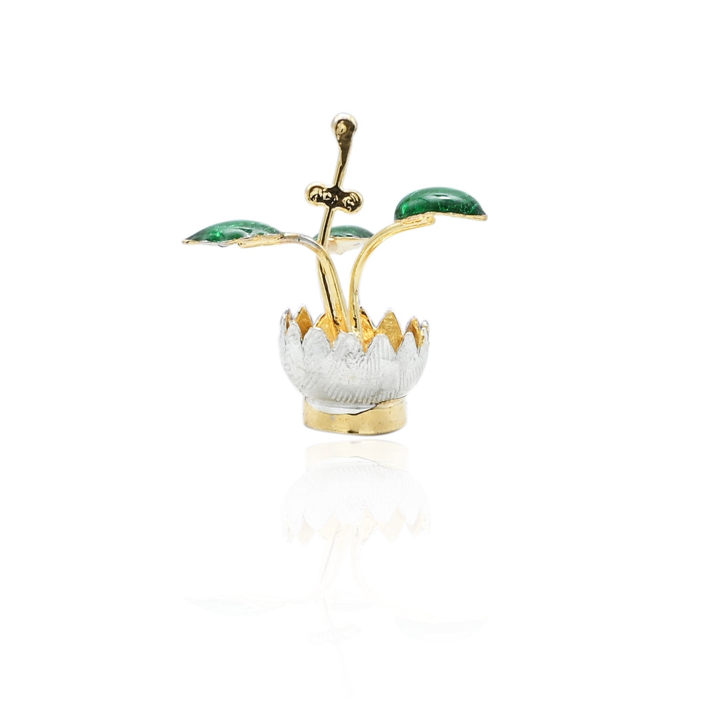 Elegant silver Tulsi plant with a golden hue, symbolizing prosperity and devotion