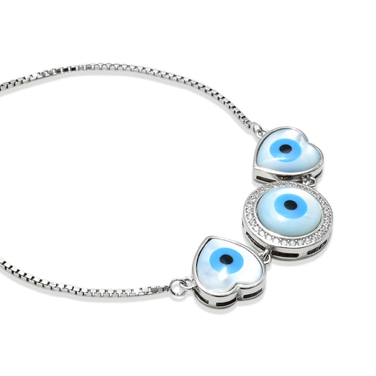 Elegant sterling silver bracelet with a single, stylish evil eye design for girls