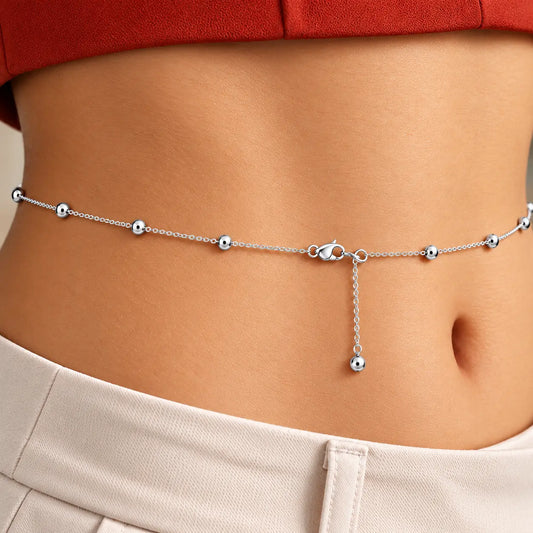Silver Delicate Beaded Waist Chain for Women