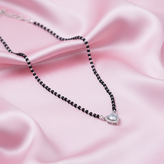 Beautiful Black Beads Mangalsutra with Heart Shaped Stone Pendant
