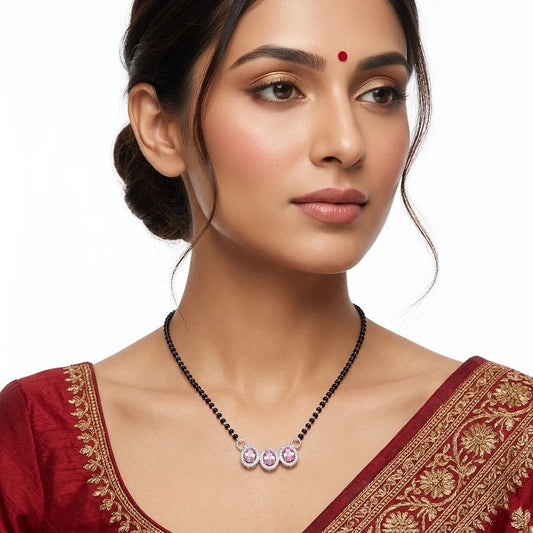 Beautiful Mangalsutra Adorned with a Pink Sapphire and American Diamonds