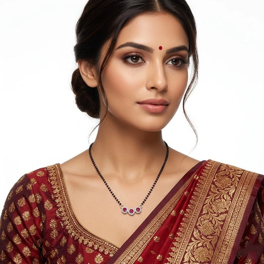 Beautiful Mangalsutra with Black Beads and Purple Round Gemstones