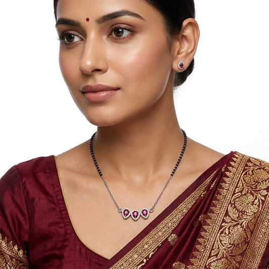Beautiful Silver Mangalsutra Set Featuring a Vibrant Red Stone