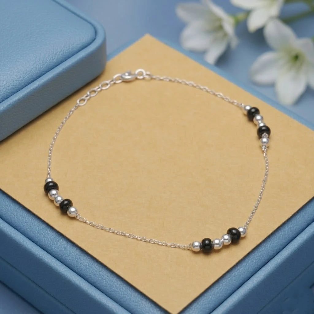 Black Pearl Touch Silver Chain Bracelet for Women