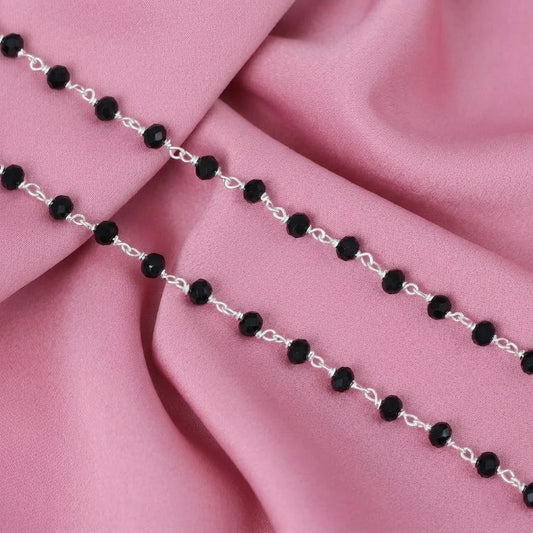 Black Beads Chain Elegant Silver Payal For Girls
