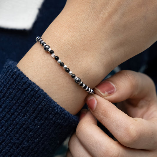 Black Beads Silver Spacer Bracelet