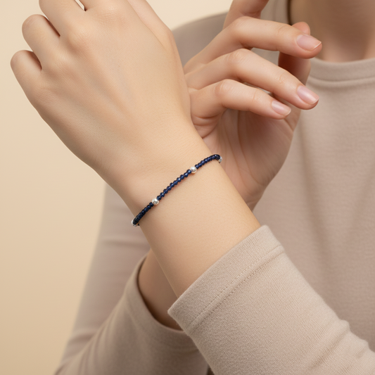 Blue Crystal Silver Bead Bracelet