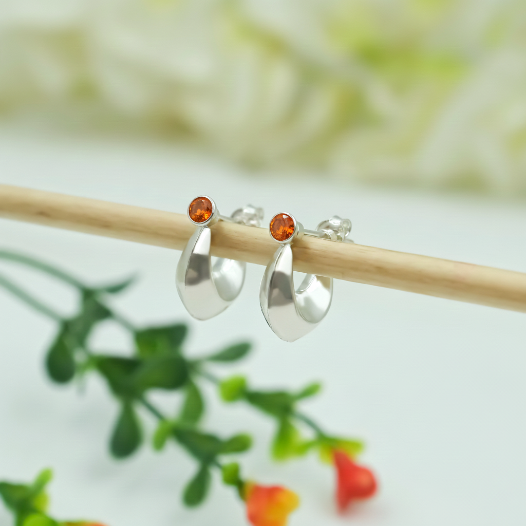 Boys Silver Bali Earrings with Plain Look & Stones