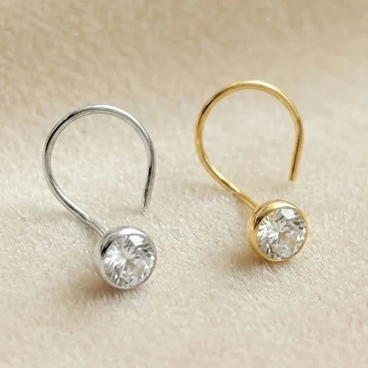 (Buy 1 get 1) Gold Polish Nose Pin with Round Multicolour Stone