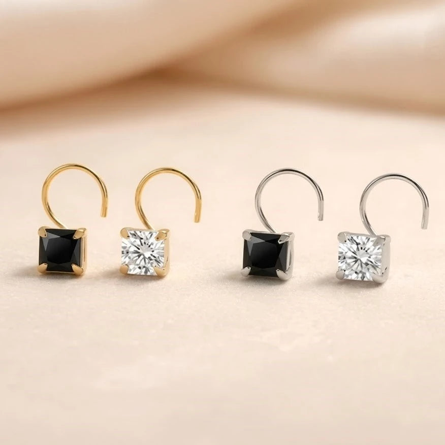 (Buy 1 get 1) Gold Polish Nose Pin with Square Multicolour Stones