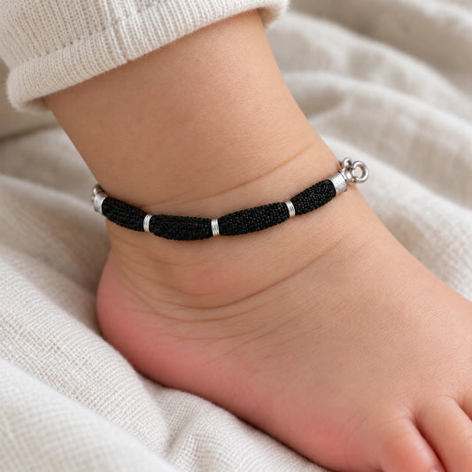 Baby Thread Anklet with Pure Silver Beads