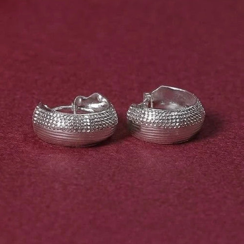 Classic Ribbed Sterling Silver Huggie Earrings