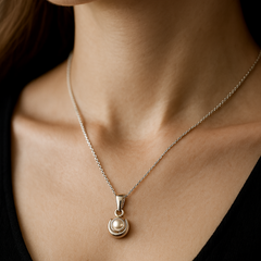 Classic Silver Chain with Pearl Moon Pendant