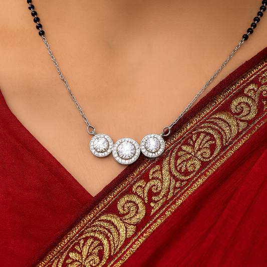 Classic Silver Mangalsutra Featuring Stones and Beads