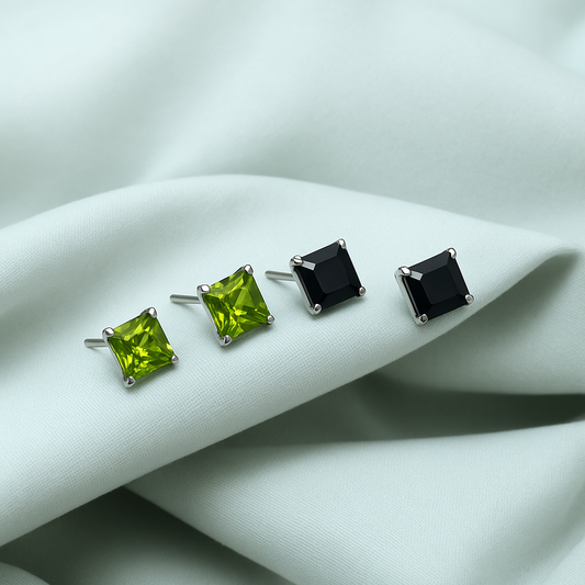 (2 Pcs Combo) Color Your Spark Stones Unisex Silver Earrings in Vibrant lung