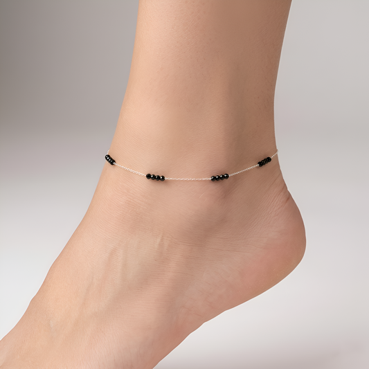 Cute Simple Black Beads Payal/Anklet for Women Lightweight Design