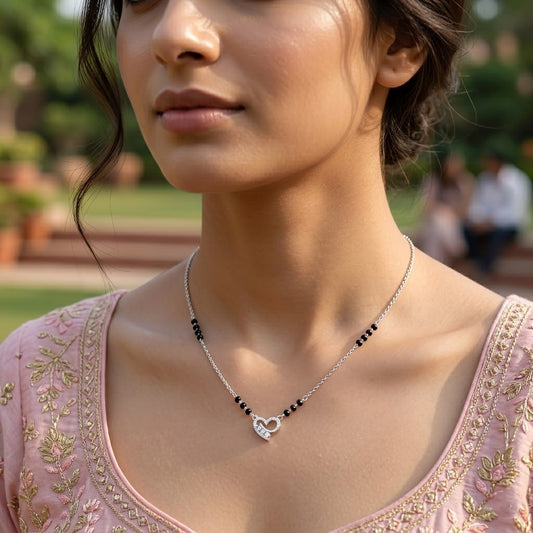 Cute Crystal Heart Minimal Silver Mangalsutra