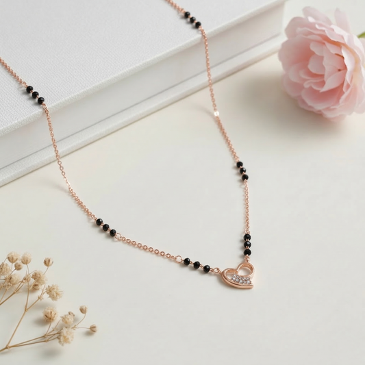 Cute Crystal Heart Minimal Silver Mangalsutra