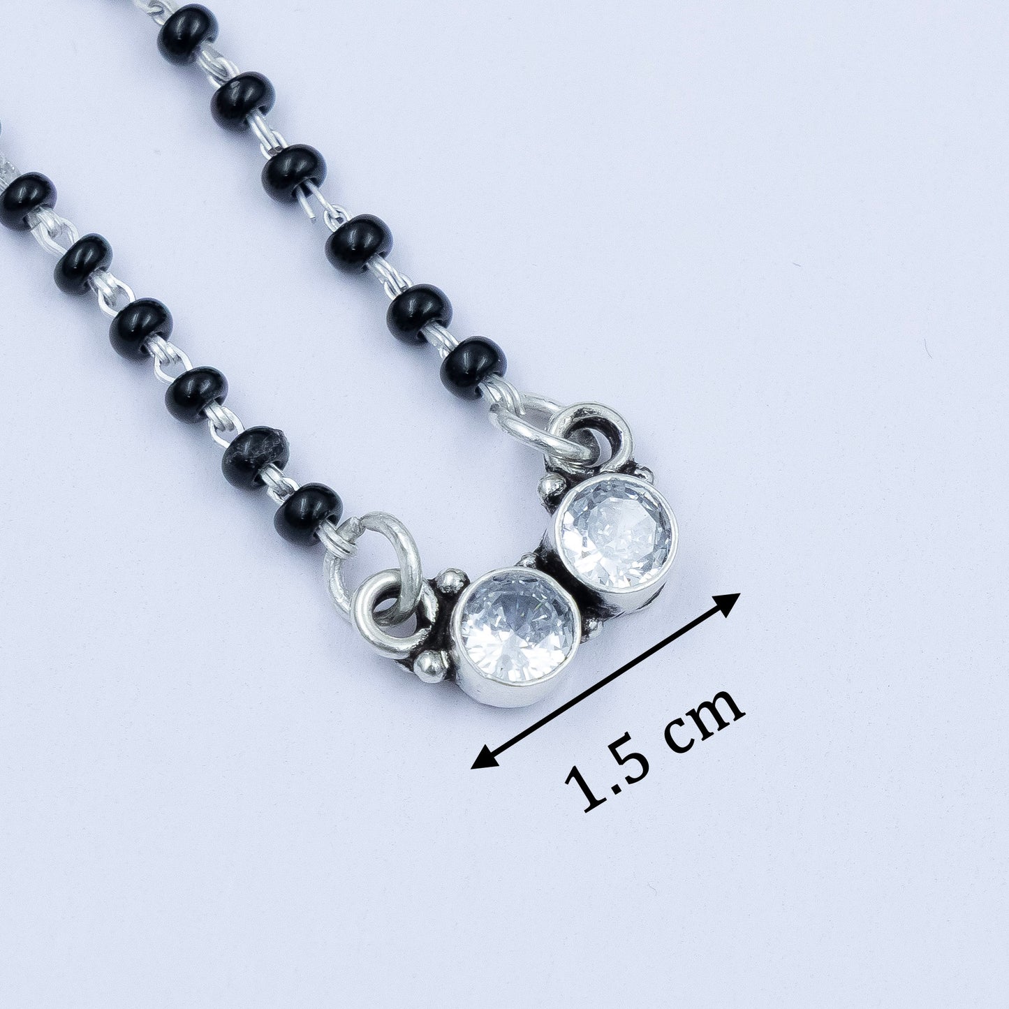Classic Dual-CZ Black Bead Silver Mangalsutra