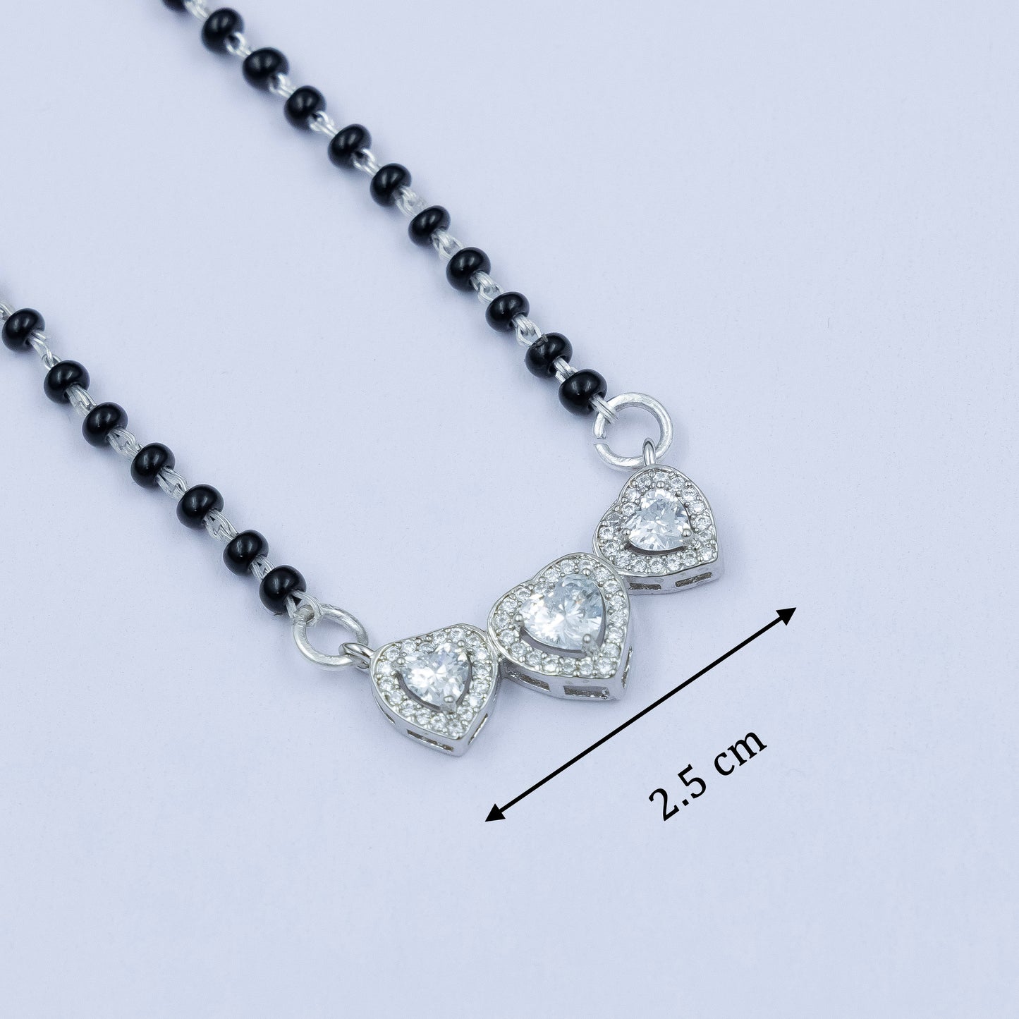 Elegant Triple Heart Charm Silver Mangalsutra