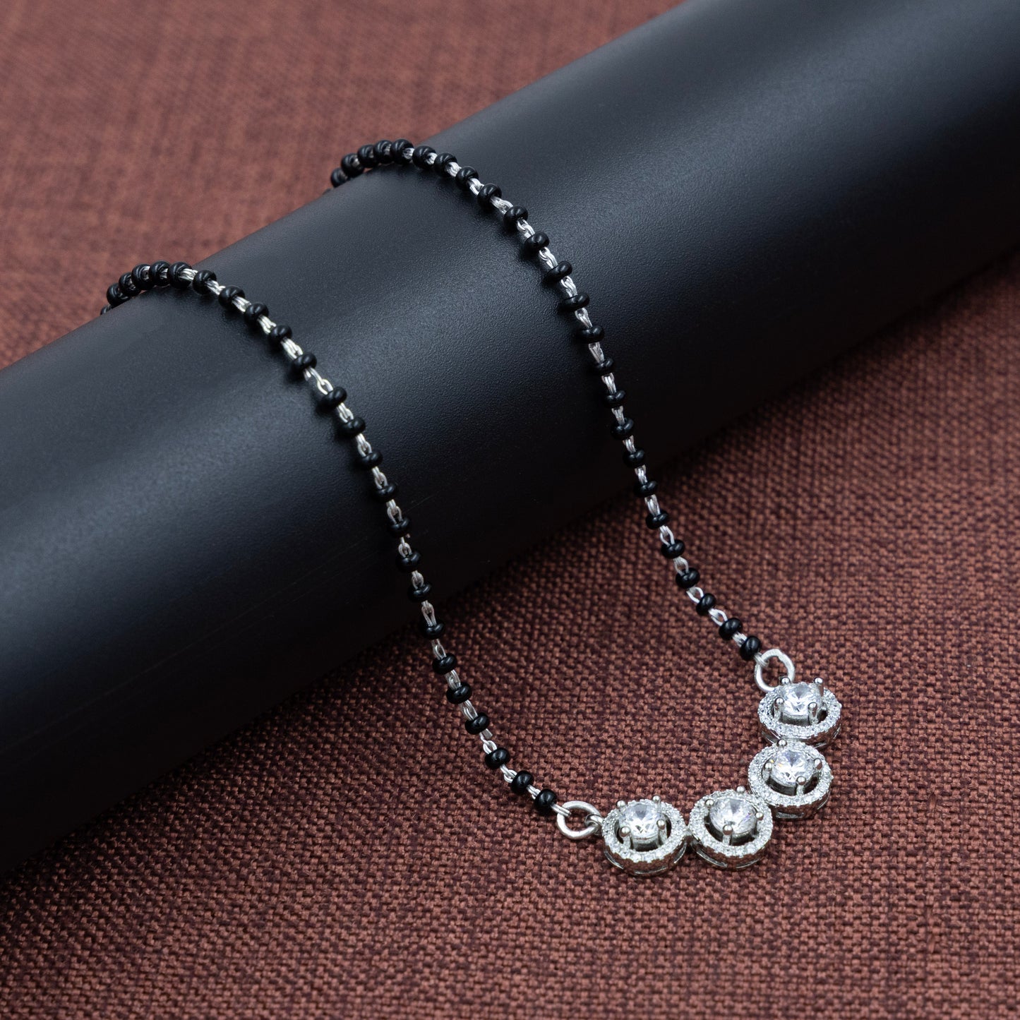 Stylish Four Bead Crown Silver Mangalsutra for Women