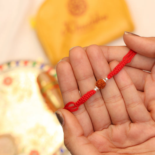 Silver Rakhi for Brother Rudraksha & Bud Accents