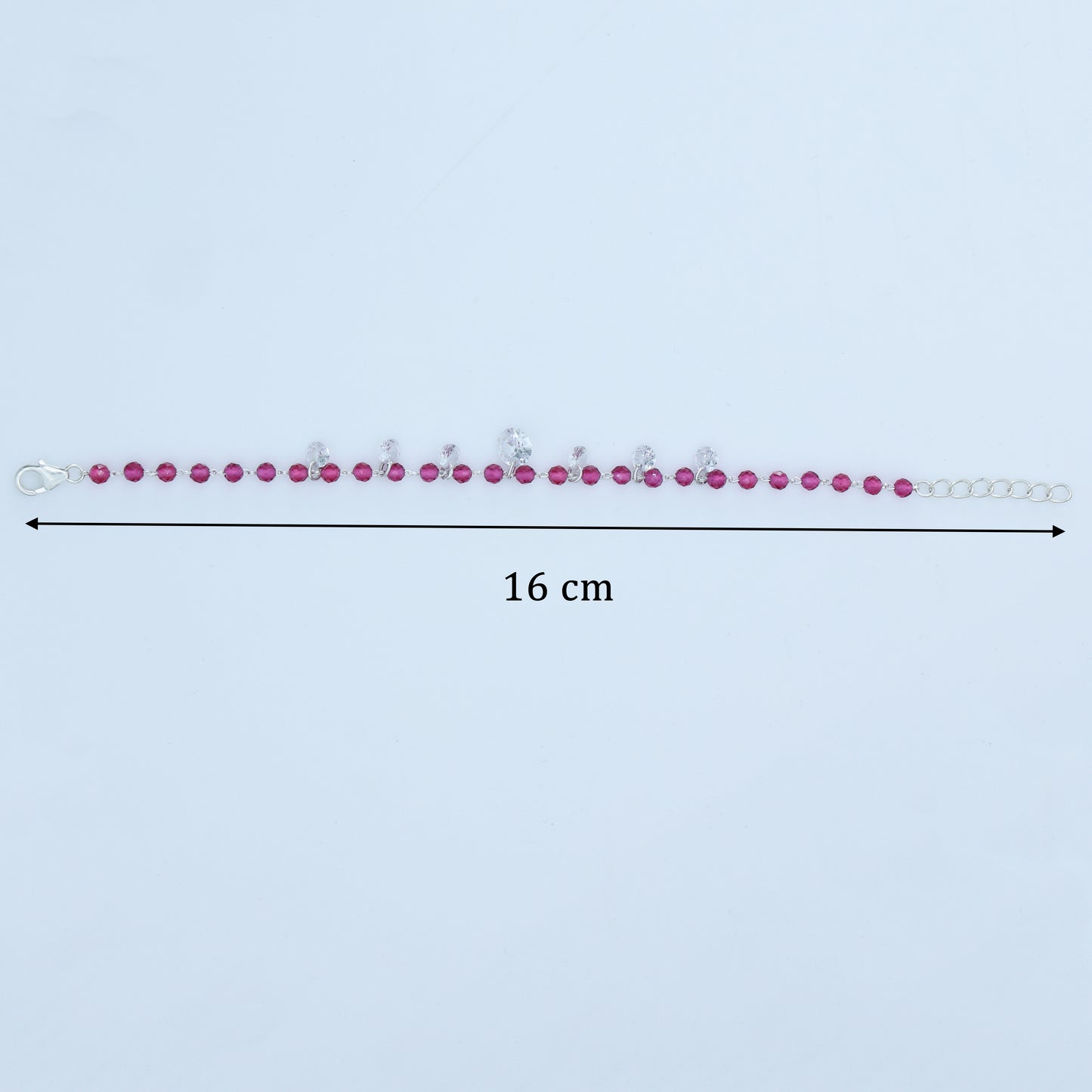 Baby Pink Beads Silver Bracelet with Drops