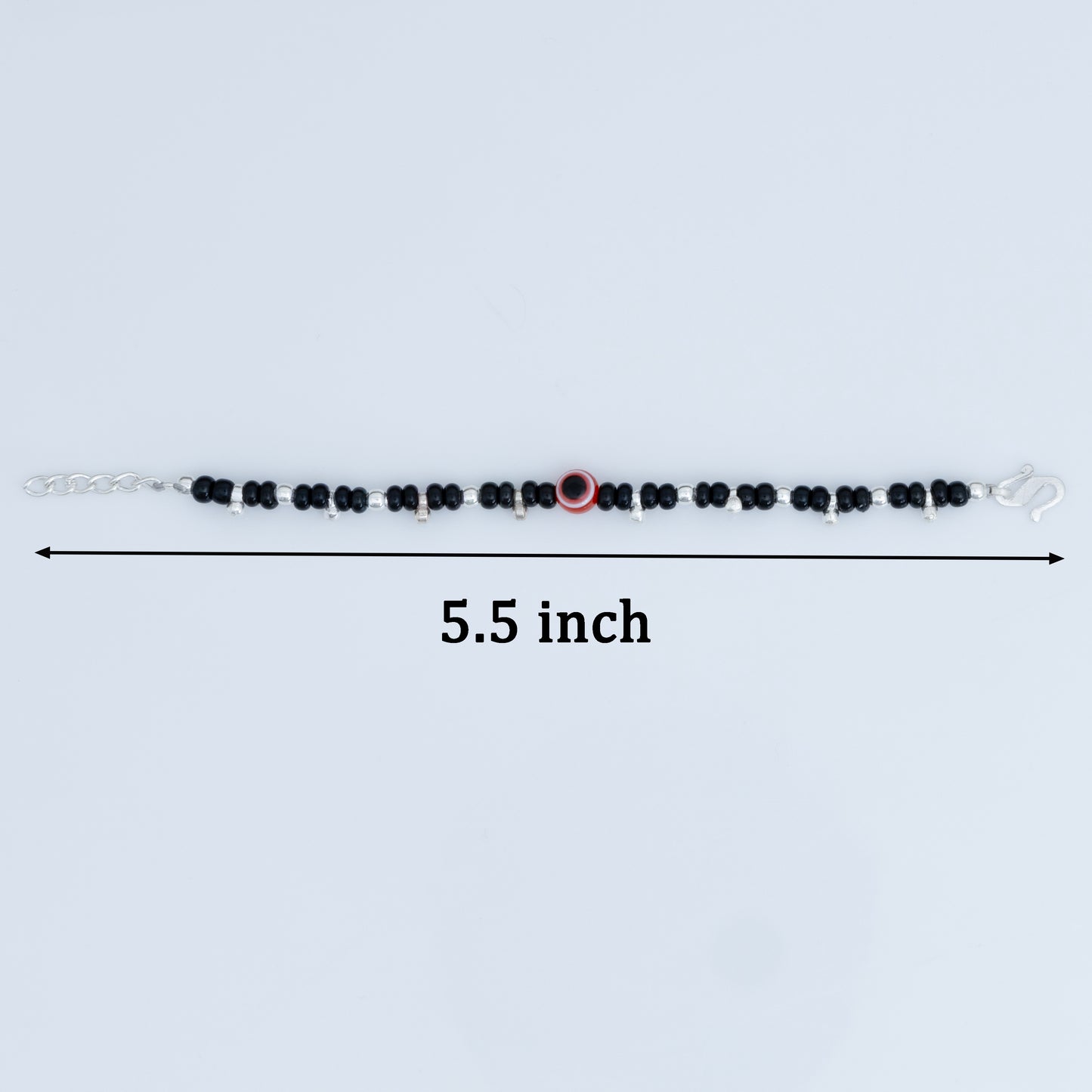 Black Beads & Red Evil Eye Silver Baby Bracelet