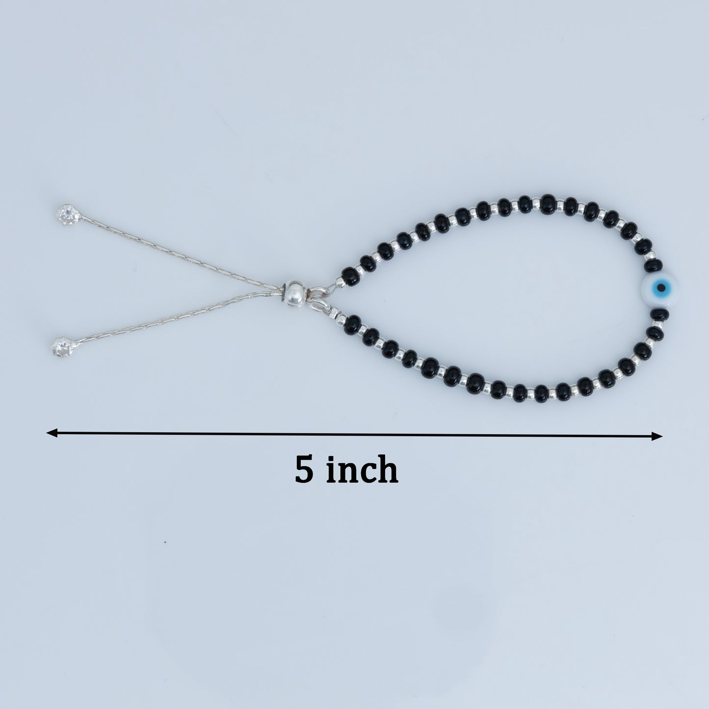 Adjustable Black Beads Silver Chain Bracelet