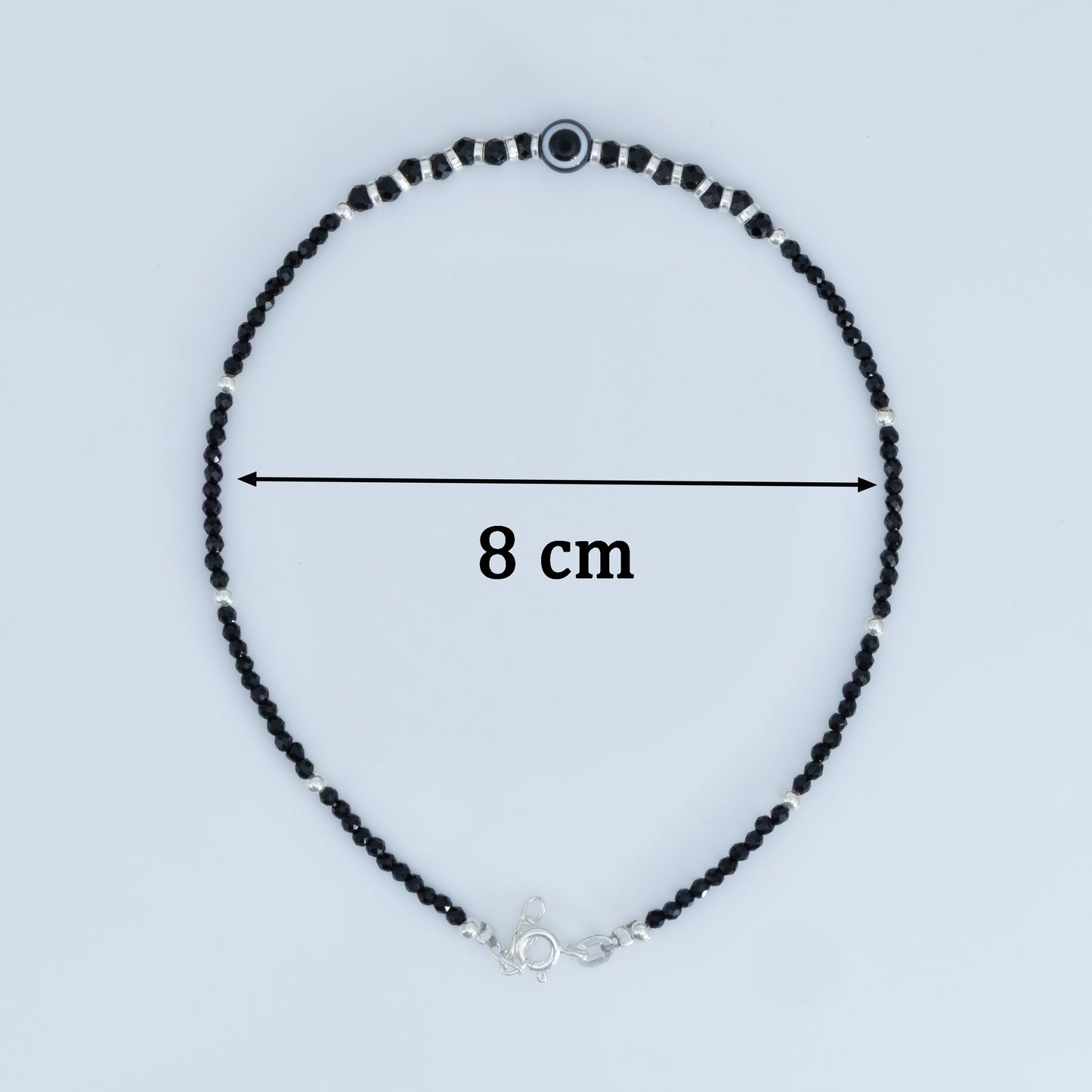Elegant Evil Eye Silver Anklet with Black Beads