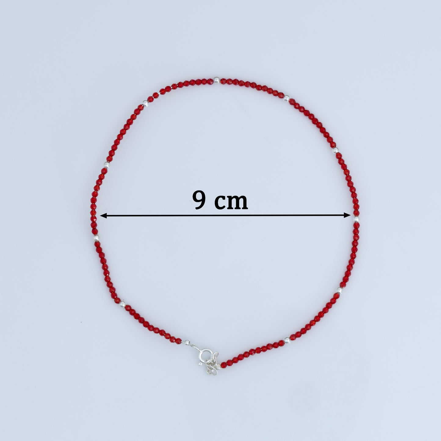Red Beaded Elegance Silver Anklet