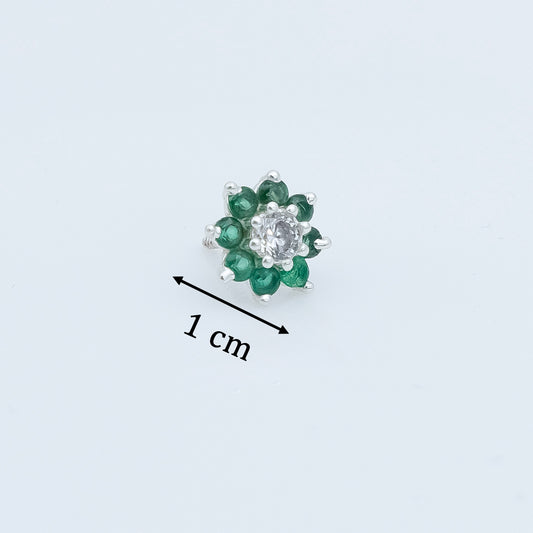 Emerald Flower Silver Earring