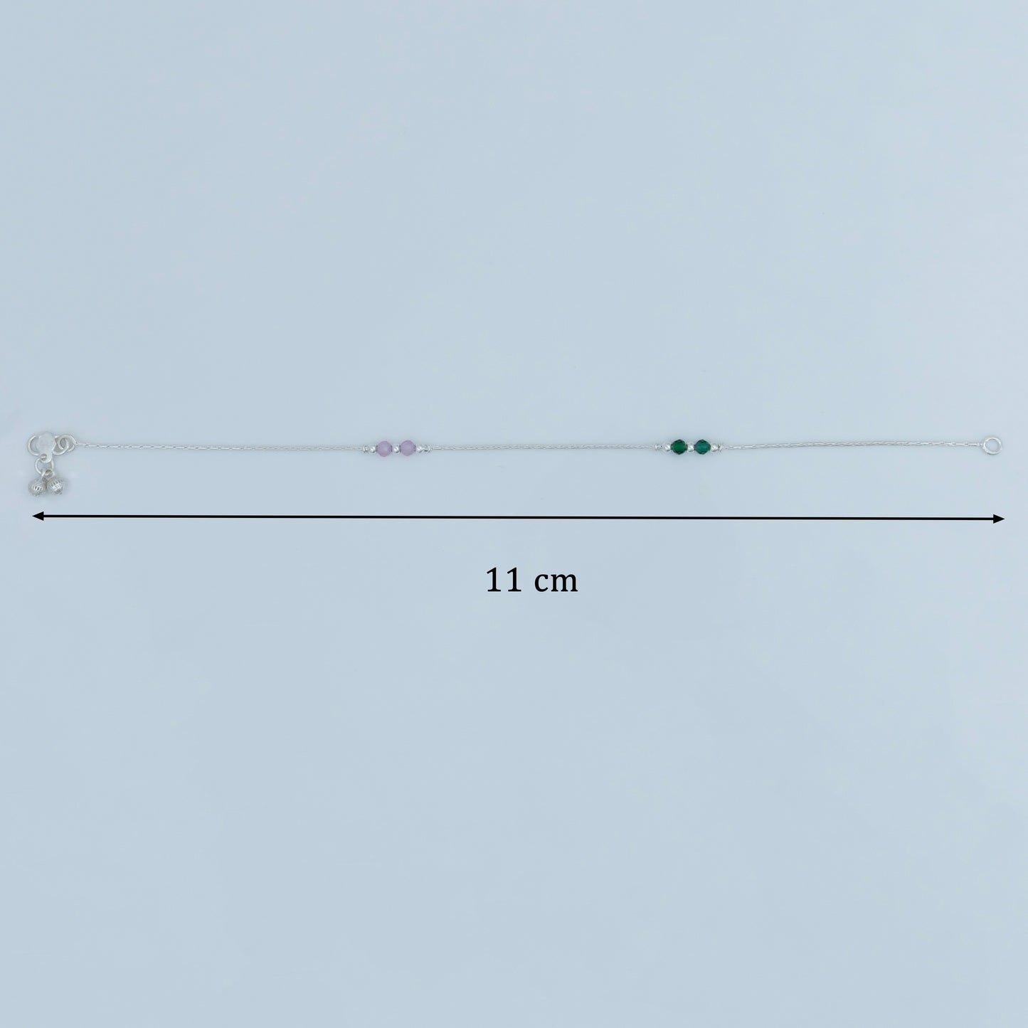 Silver Elegant Anklet with Green & Pink Beads