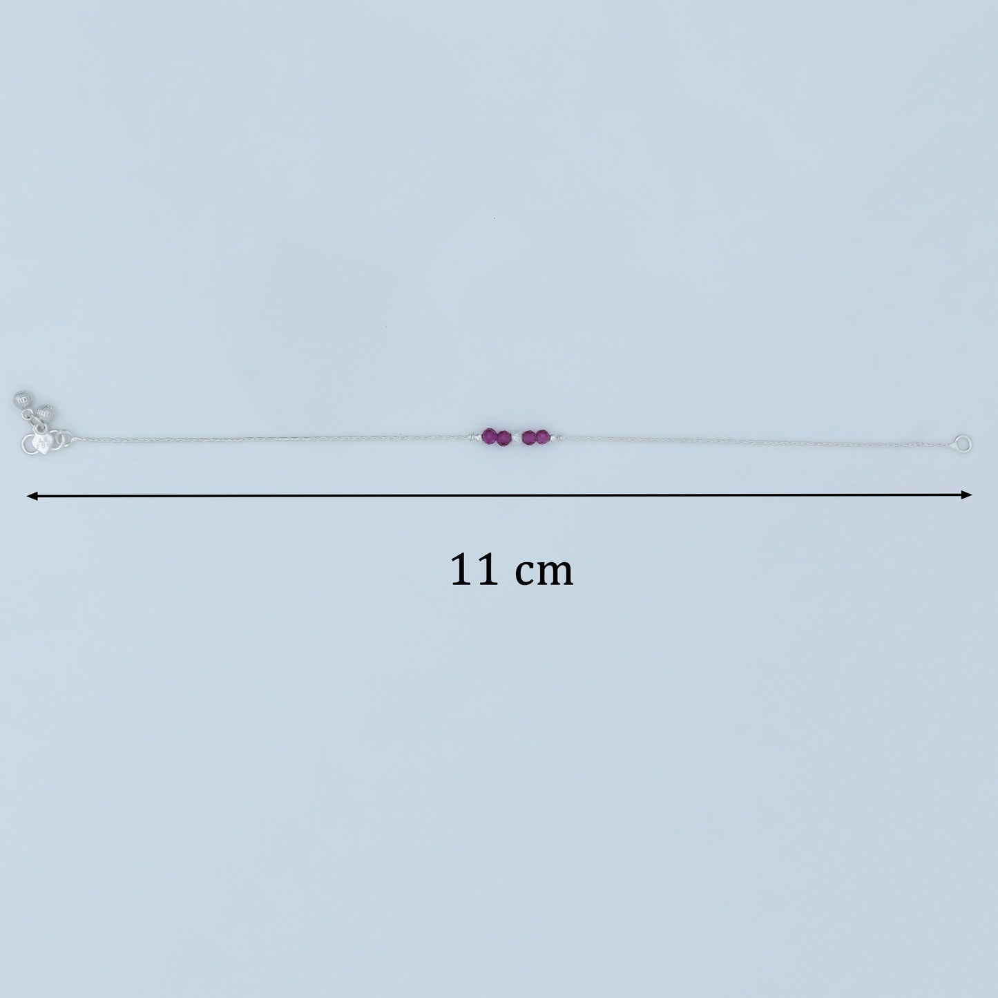 Silver Minimal Pink Stone Anklet