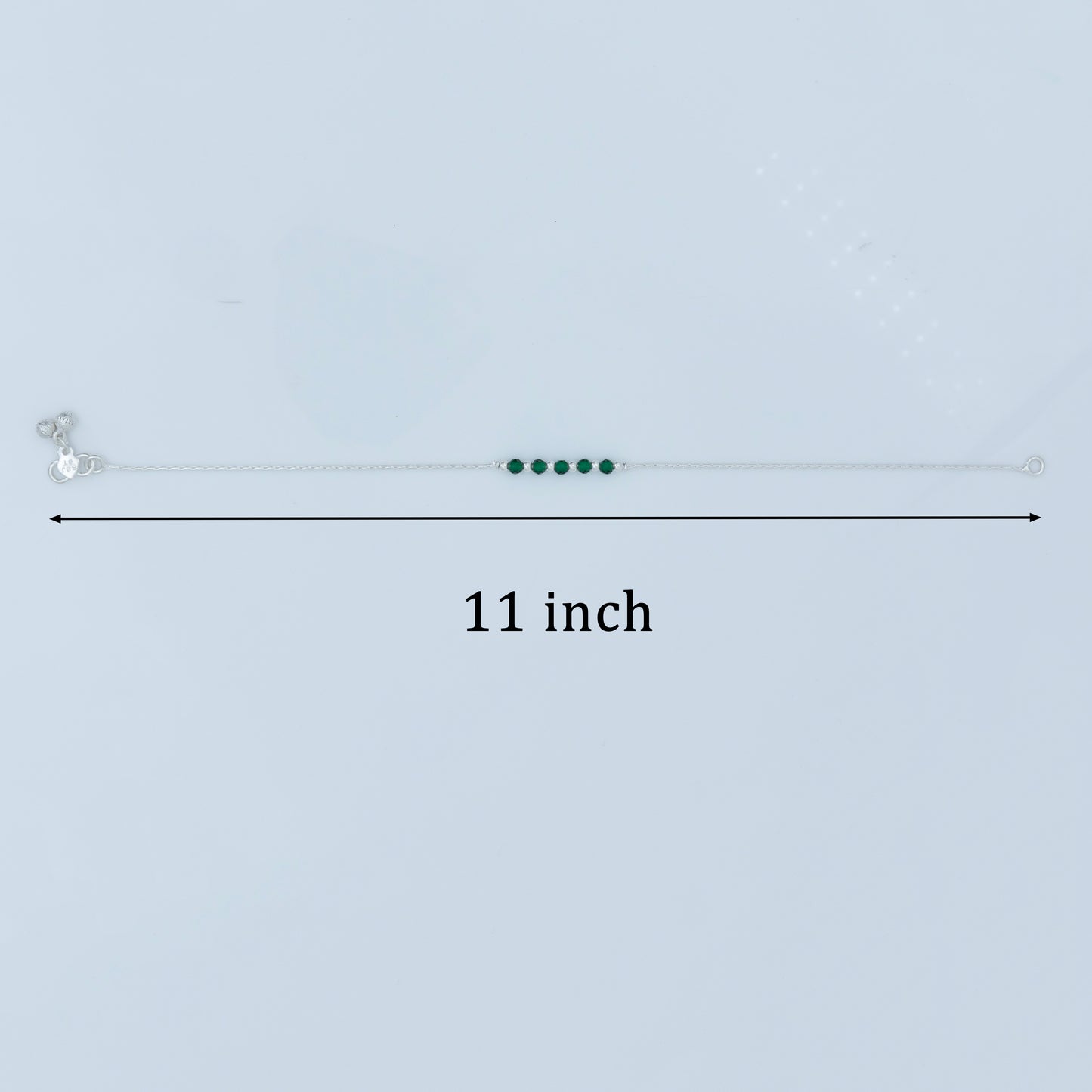 Minimal Silver Anklet with Green Stones