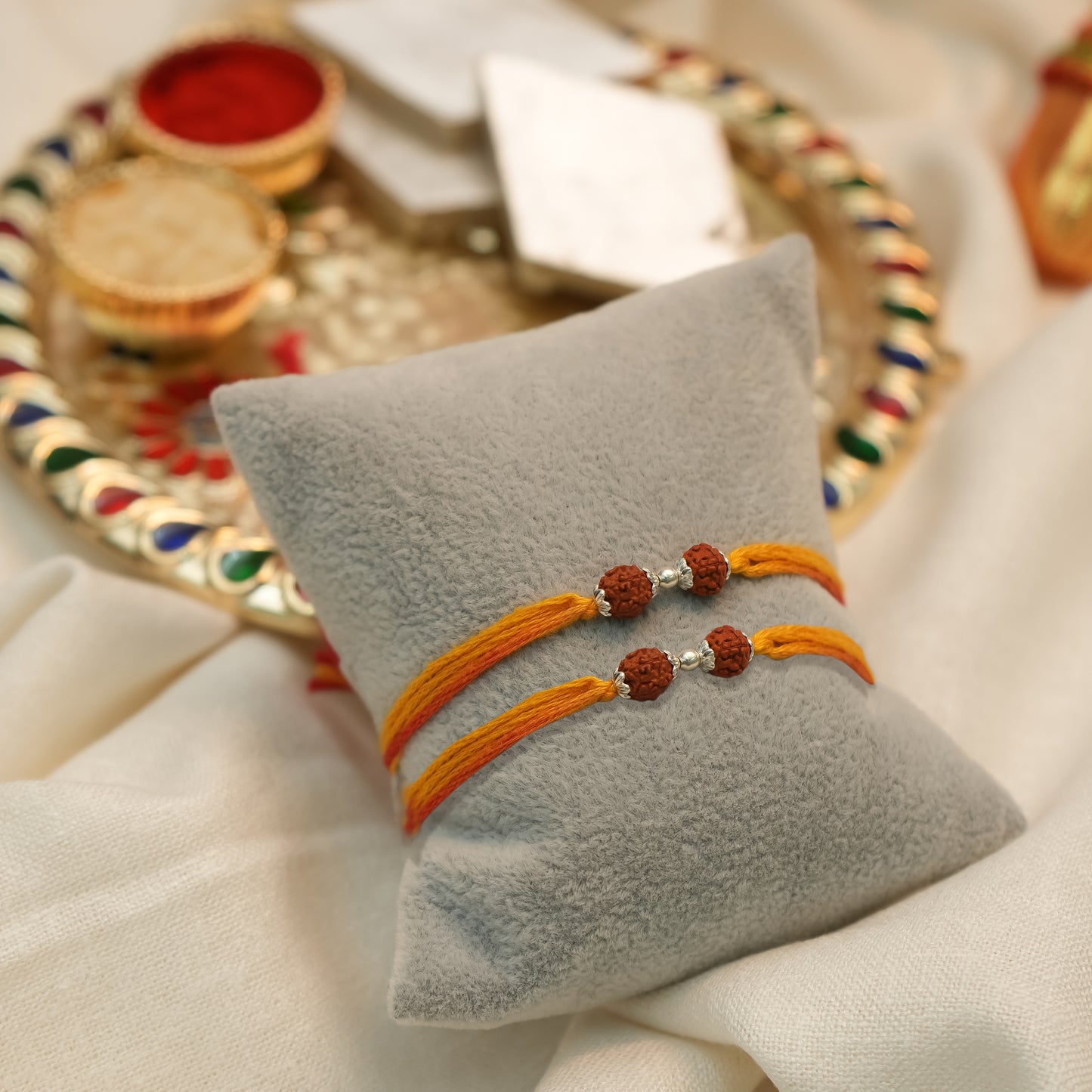 Spiritual Silver Rakhi Double Rudraksha Design
