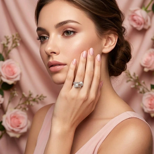 Elegant Dual Pearl Wrap Ring with Crystal Pave Band