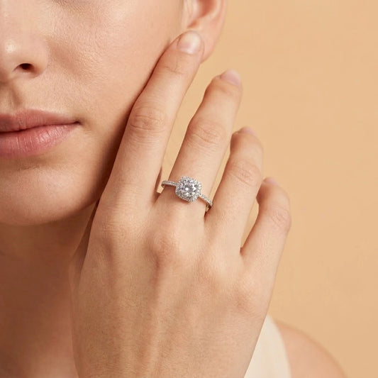Elegant Halo Solitaire Adjustable Ring for Women