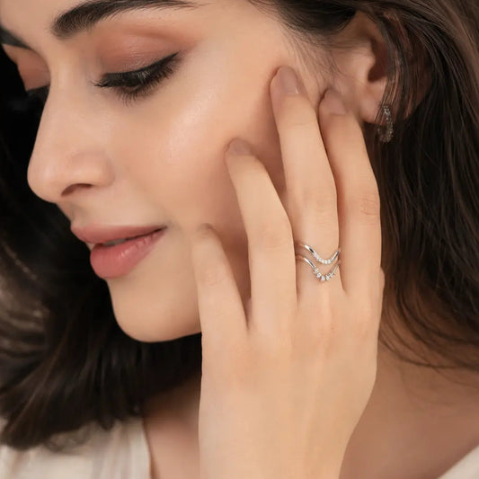 Elegant Open Wrap Ring – Silver Crystal Accent Ring