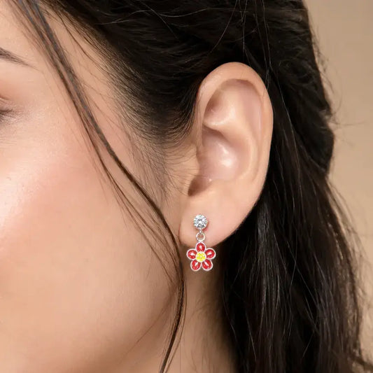 Elegant Red Flower Enamel Earrings for Girls & Women