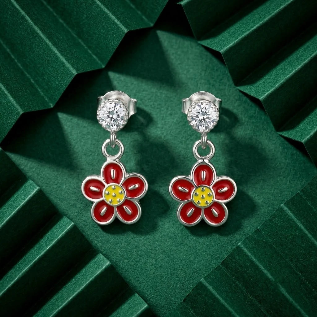 Elegant Red Flower Enamel Earrings for Girls & Women