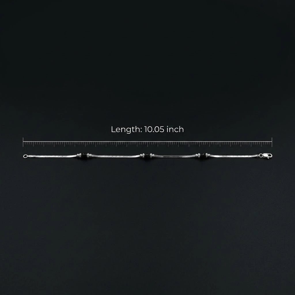 Everyday Wear Black Bud Silver Anklet