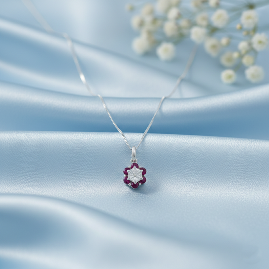 Floral Ruby Silver Pendant