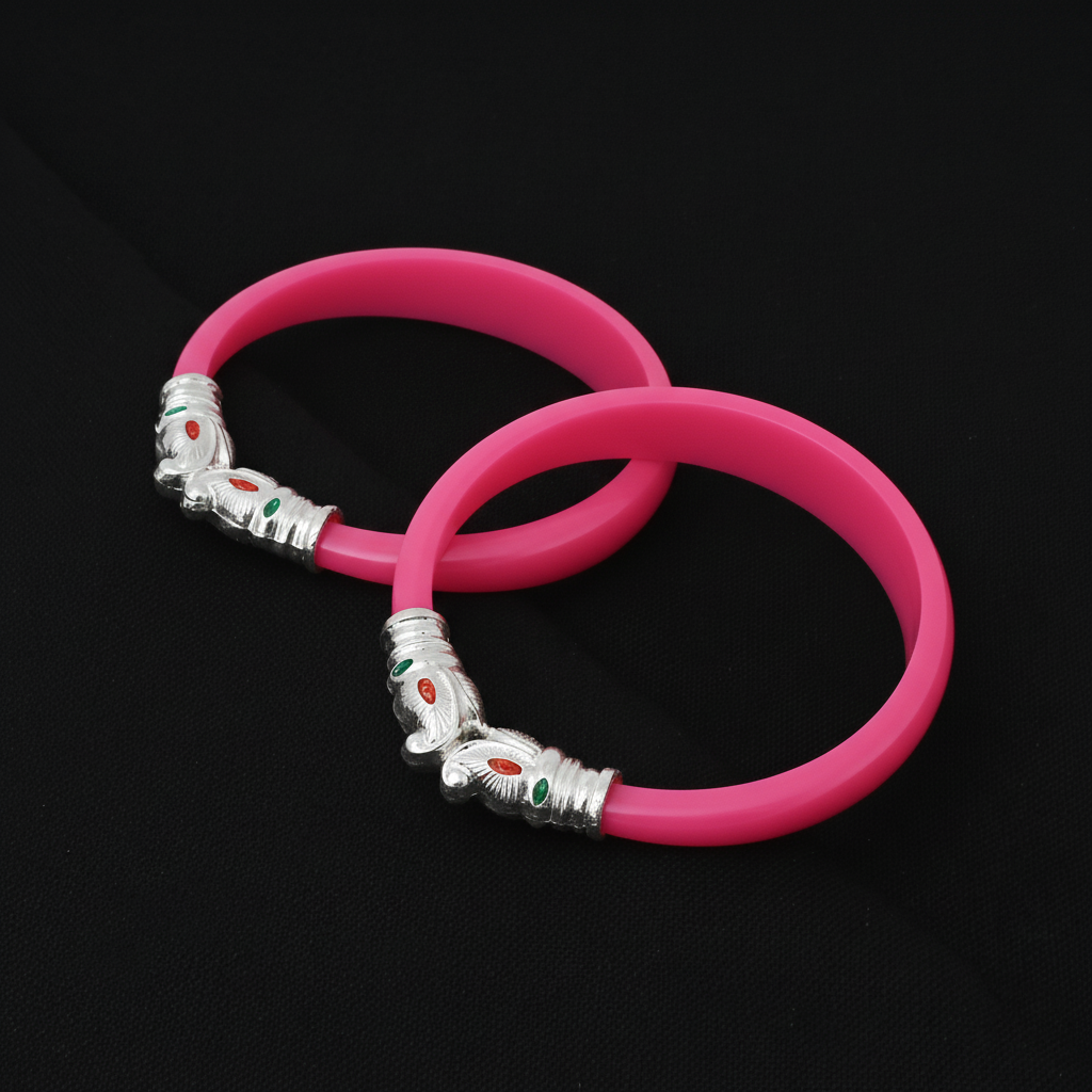 Premium Gajmukh Silver Bangles Multi-Color Edition