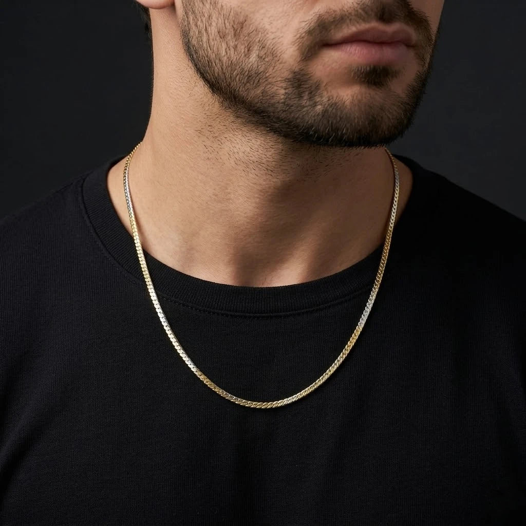 Gold Plated Spiral Pattern Dual Tone Silver Chain for Boys
