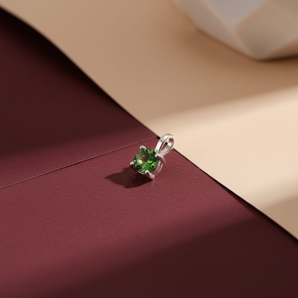 Green Solitaire Silver Pendant