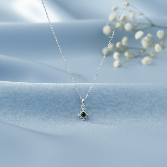 Green Square Stone Silver Pendant